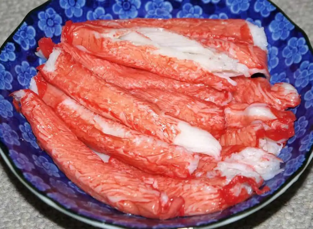 Kanikama (surimi) imitation crab in kani sushi